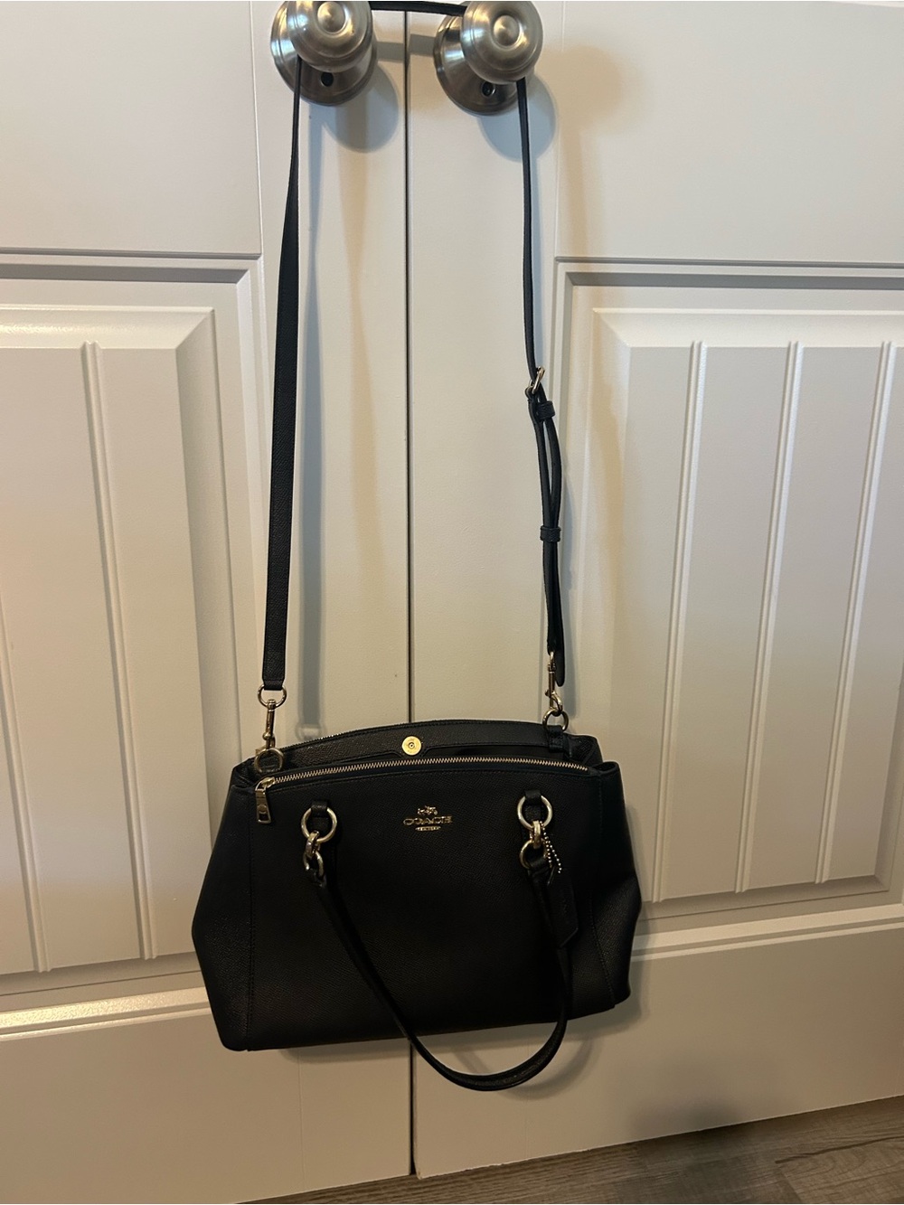 Coach navy blue Leather Crossbody Satchel with Gold Hardware, excellent shape!